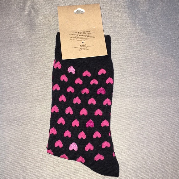 K. Bell Black and Pink Heart Crew Socks NWT - Picture 2 of 4